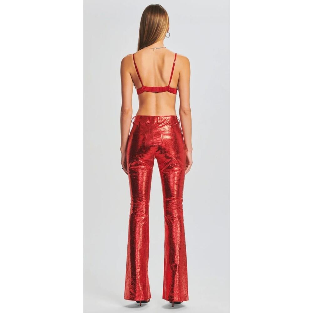 Retrofete Lynx Leather Pant in Metallic Red Size Large NWT Flare - Picture 2 of 12